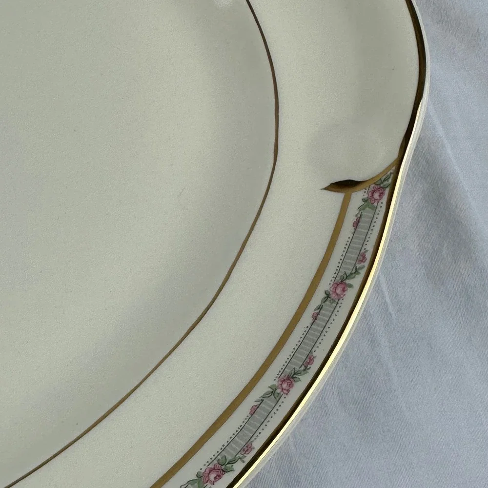Vtg Taylor Smith Taylor TS&T Rosebud Platter‎ Gold Gilt 15 inch 1945 Ironstone